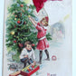 CHRISTMAS TREE w/ APPLIQUE SILK BOW ANTIQUE POSTCARD