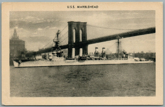 MILITARY SHIP USS MARBLEHEAD ANTIQUE POSTCARD