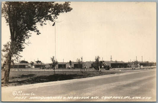 CAMP PHILLIPS KS McARTHUR AVE. ANTIQUE REAL PHOTO POSTCARD RPPC