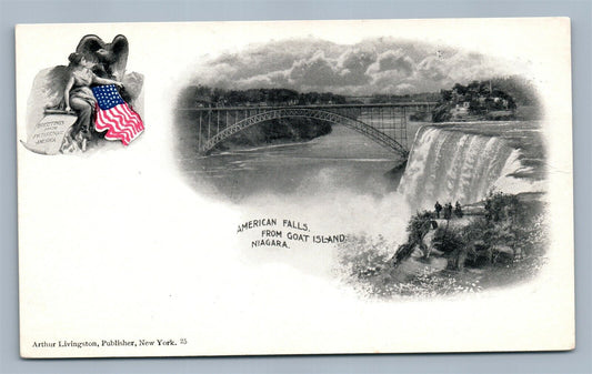 NIAGARA AMERICAN FALLS FROM GOAT ISLAND ANTIQUE POSTCARD by ARTHUR LIVINGSTON