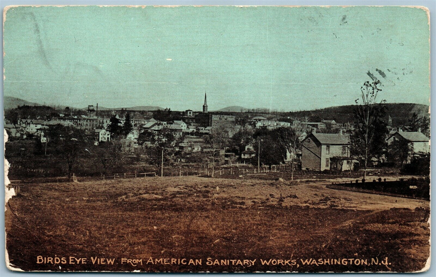 WASHINGTON NJ VIEW FROM AMERICAN SANITARY WORKS ANTIQUE POSTCARD