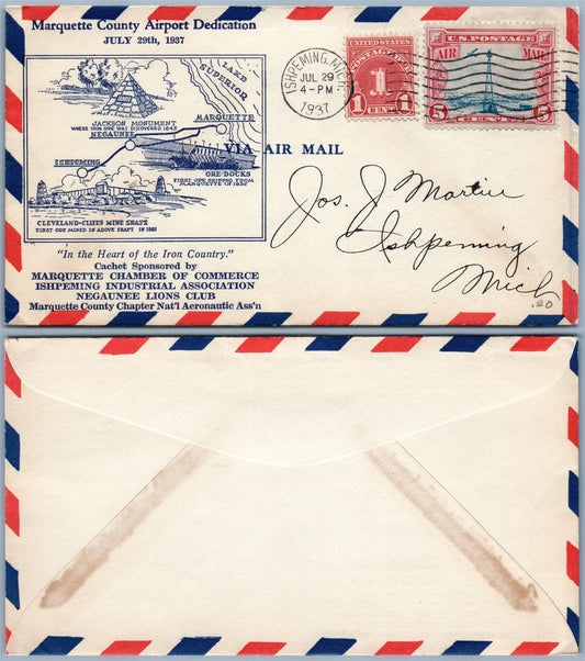 MARQUETTE COUNTY AIRPORT DEDICATION 1937 VINTAGE COVER ISHPEMING MI NEGAUNEE