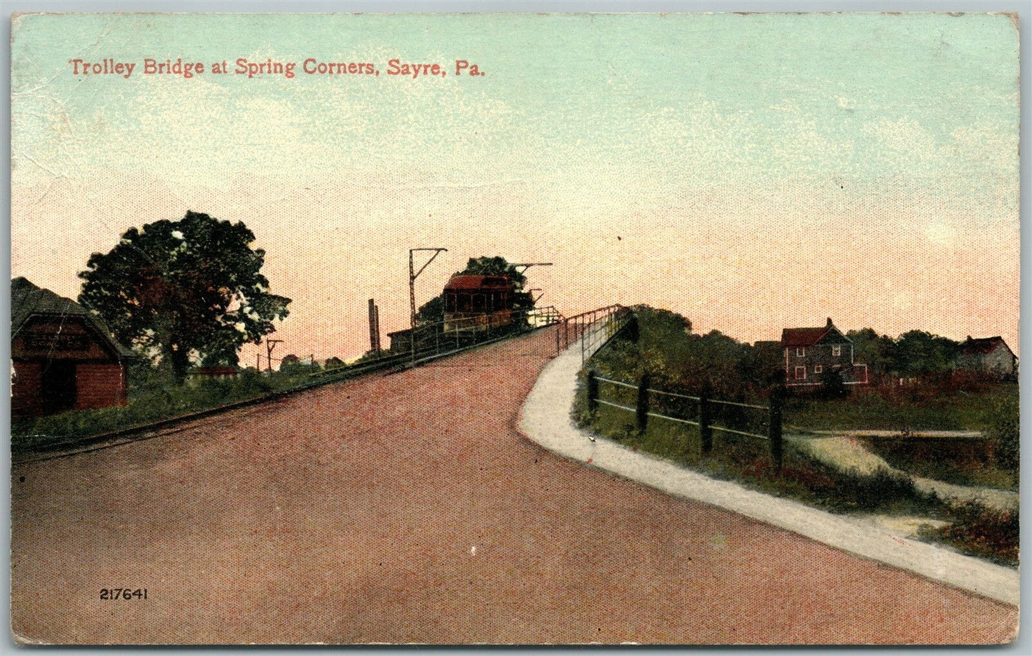 SAYRE PA TROLLEY BRIDGE & SPRING CORNERS ANTIQUE POSTCARD railroad railway