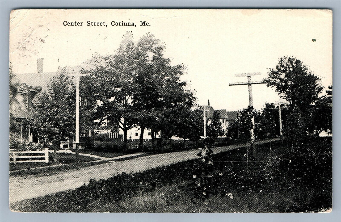 CORINNA ME CENTER STREET 1920 ANTIQUE POSTCARD