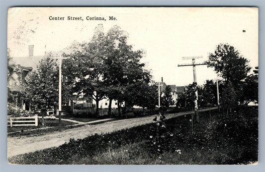 CORINNA ME CENTER STREET 1920 ANTIQUE POSTCARD