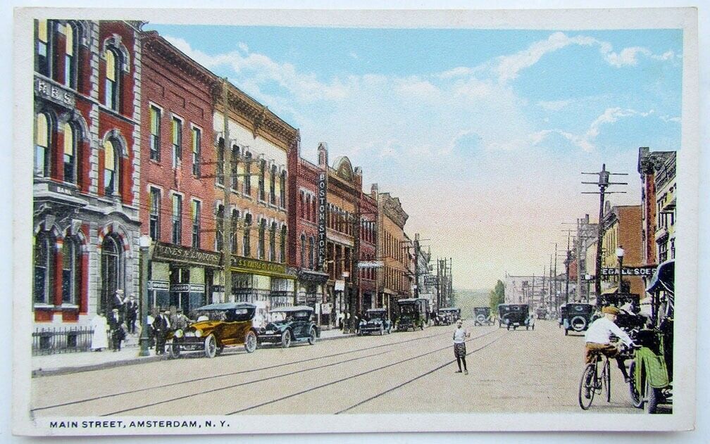ANTIQUE POSTCARD MAIN STREET AMSTERDAM NEW YORK
