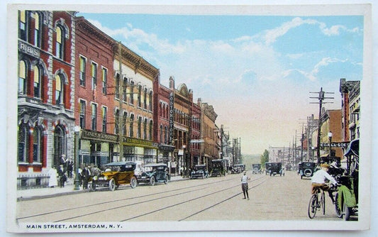 ANTIQUE POSTCARD MAIN STREET AMSTERDAM NEW YORK
