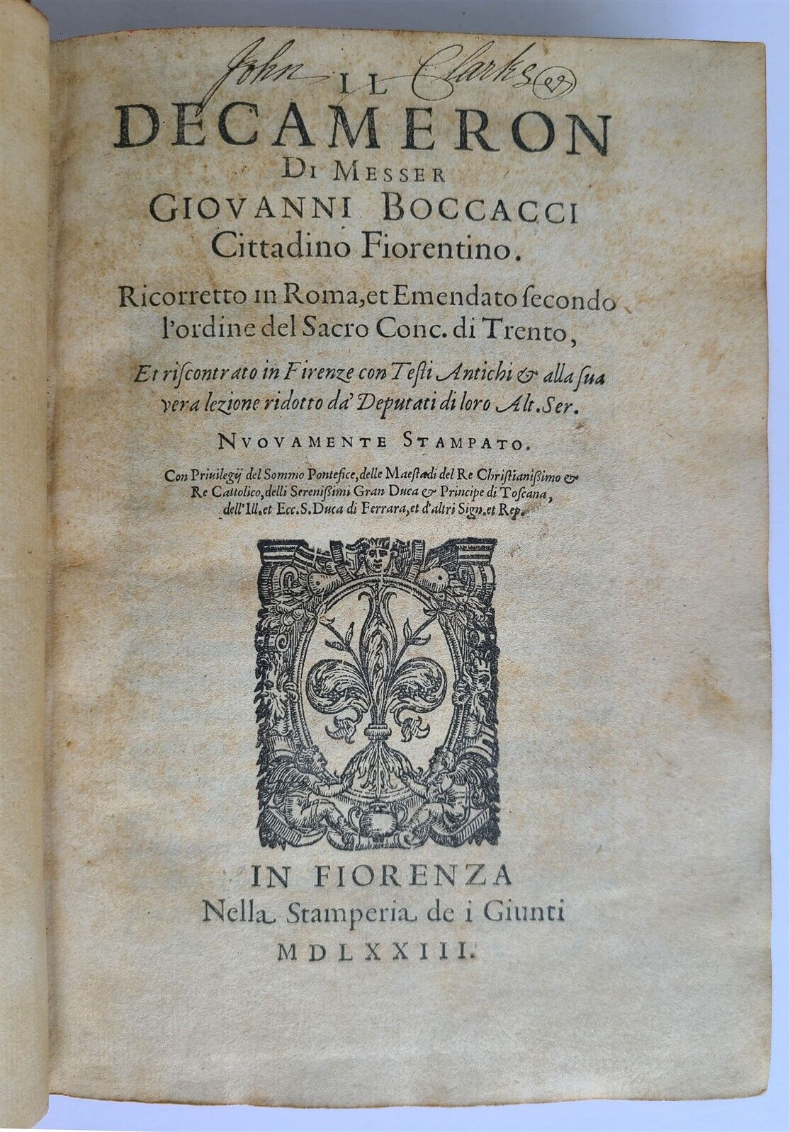 1573 IL DECAMERON by Giovanni BOCCACCIO antique 16th CENTURY