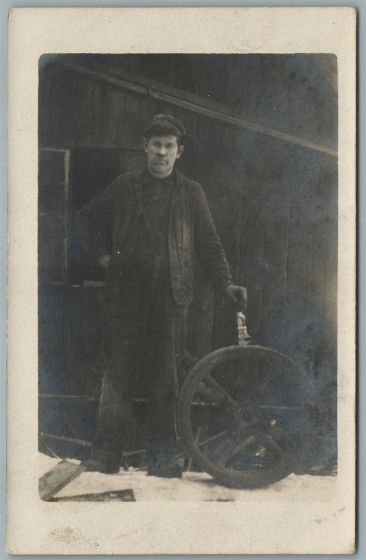 YOUNG WORKER ANTIQUE REAL PHOTO POSTCARD RPPC