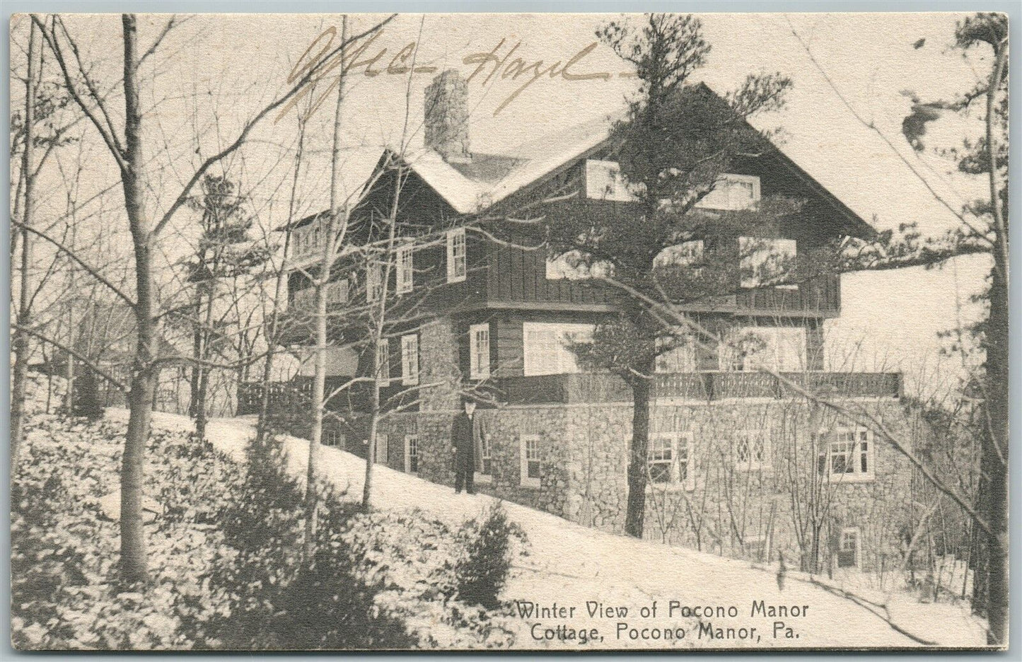 POCONO MANOR COTTAGE PA WINTER VIEW ANTIQUE POSTCARD