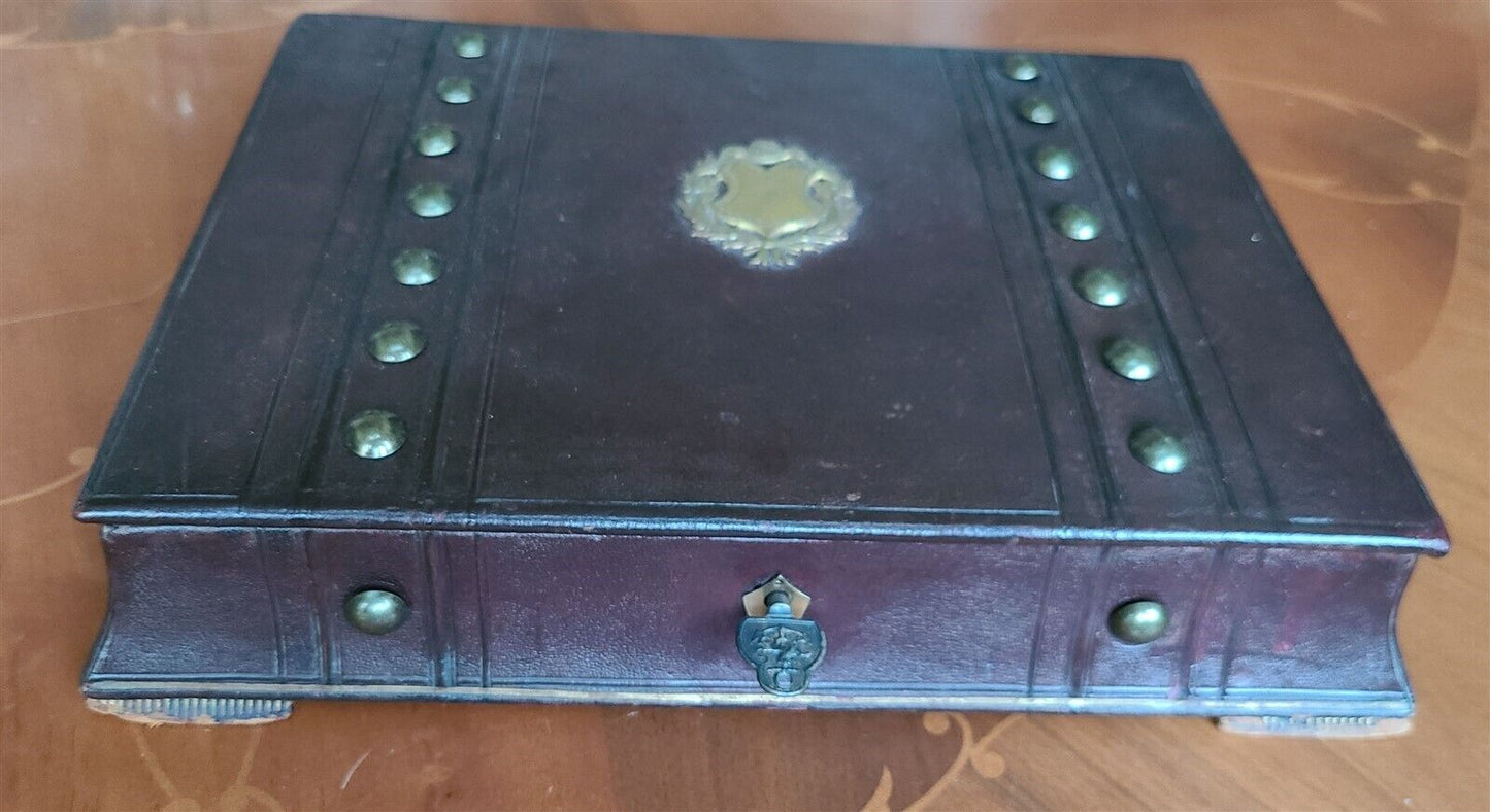 ANTIQUE TRAVELING LAP DESK BOX leather covered