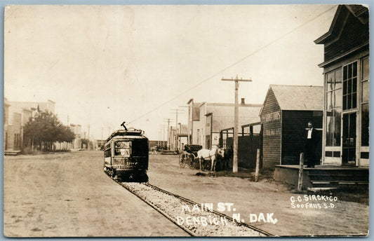 DENBIGH ND MAIN STREET SCENE TROLLEY ANTIQUE 1912 PHOTOMONTAGE REAL PHOTO RPPC