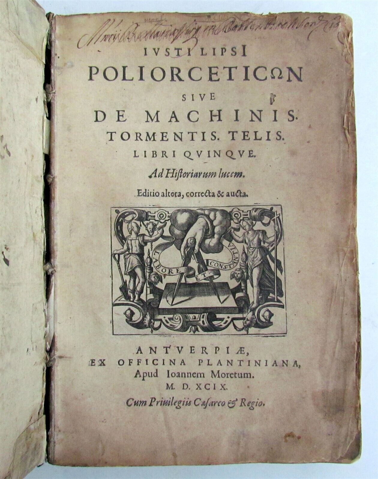 1599 WAR MACHINES ILLUSTRATED ANTIQUE Poliorceticon Siue de Machinis PLANTIN