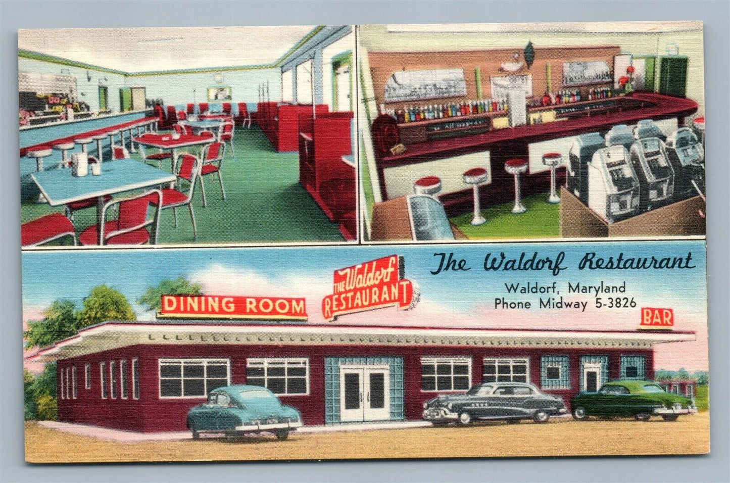 WALDORF MD RESTAURANT BAR DINING ROOM ADVERTISING VINTAGE POSTCARD