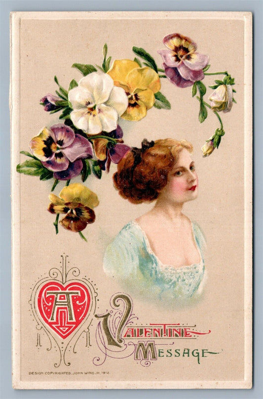 VALENTINE 1912 ANTIQUE POSTCARD by JOHN WINSCH - SAMUEL SCHMUCKER