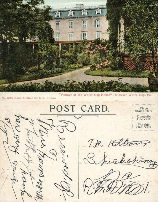 FOLIAGE AT WATER GAP HOUSE HOTEL DELAWARE WATER GAP ANTIQUE POSTCARD