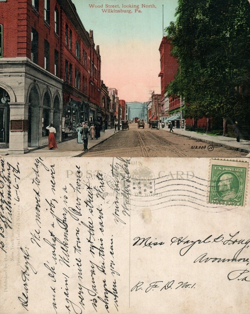 WILKINSBURG PA WOOD STREET 1912 ANTIQUE POSTCARD