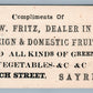 SAYRE PA ANTIQUE VICTORIAN TRADE CARD FRUITS & VEGETABLES DEALER ADVERTISING