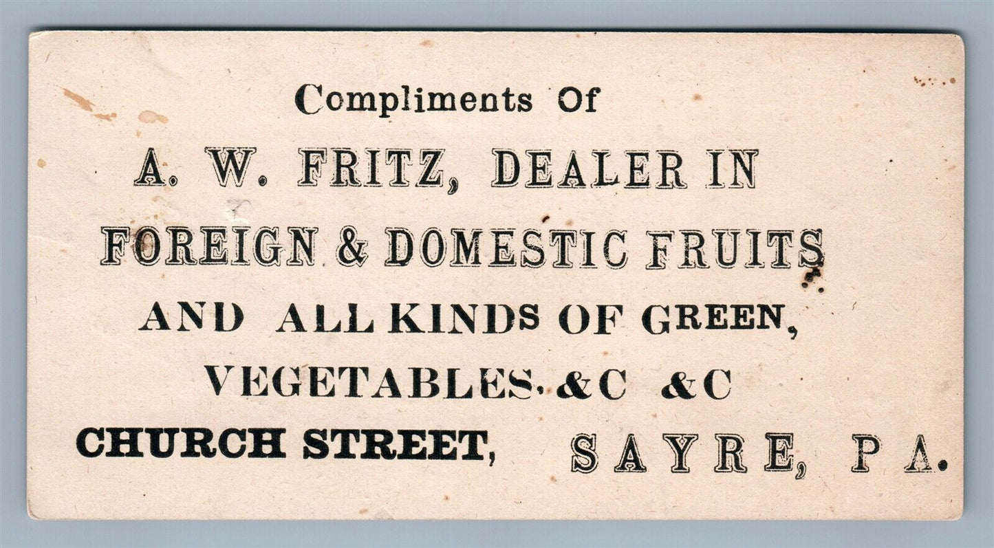 SAYRE PA ANTIQUE VICTORIAN TRADE CARD FRUITS & VEGETABLES DEALER ADVERTISING