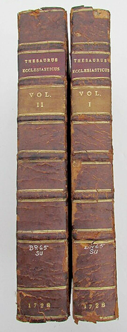 1728 ANTIQUE 2 VOLUMES THESAURUS ECCLESIASTICUS LEATHER BOUND FOLIO