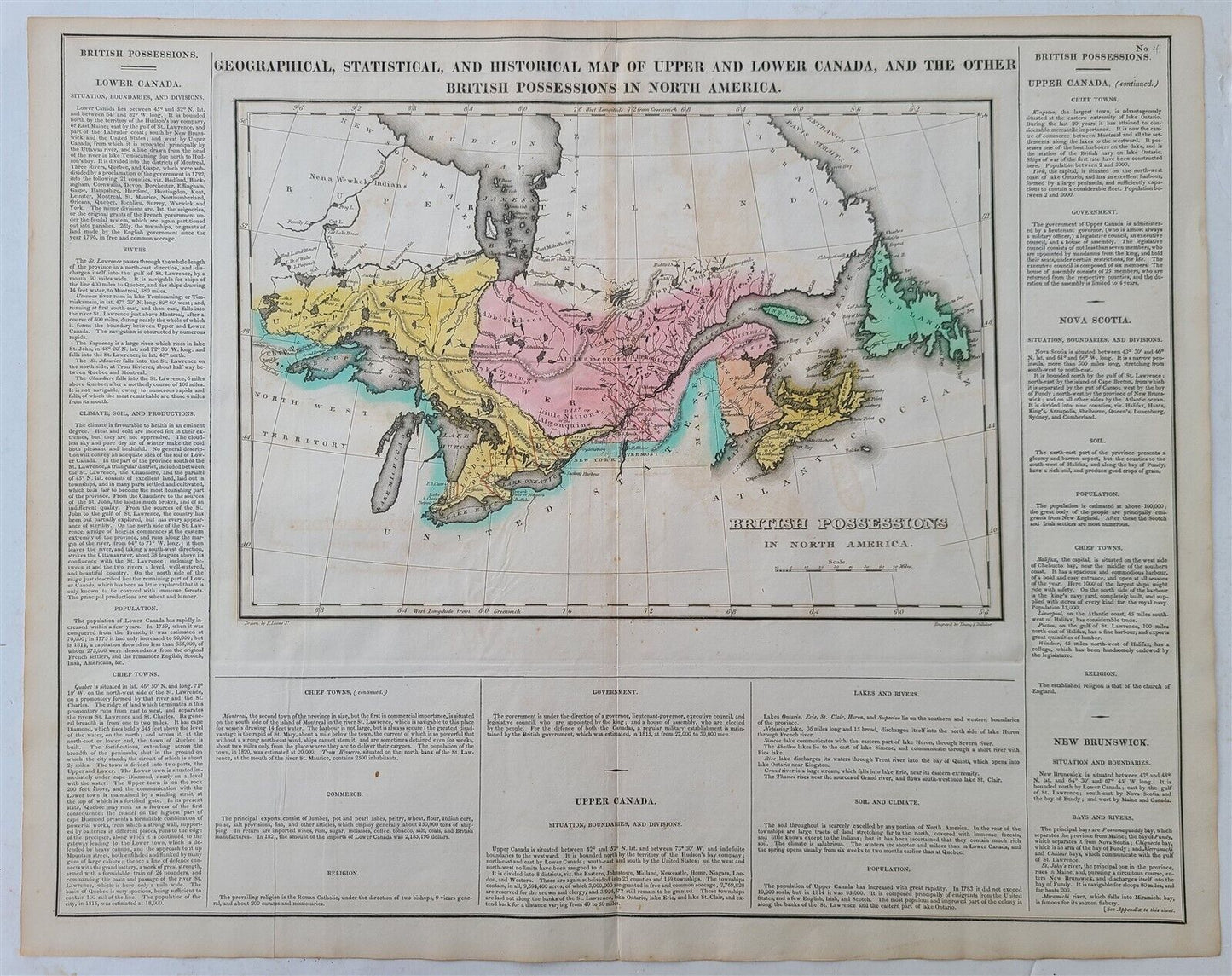 1822 MAP of CANADA & BRITISH POSESSIONS in NORTH AMERICA GEOGRAPHICAL antique