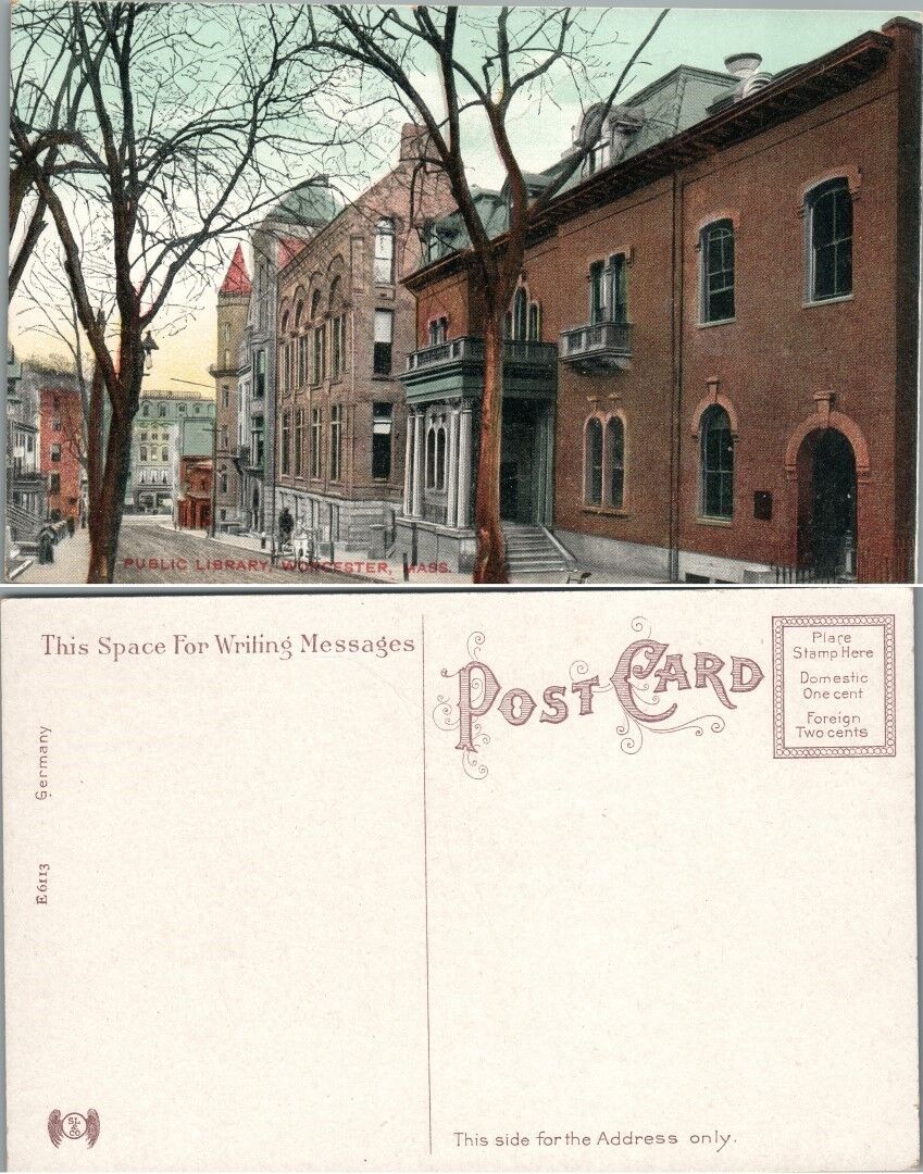 PUBLIC LIBRARY WORCESTER MA ANTIQUE POSTCARD