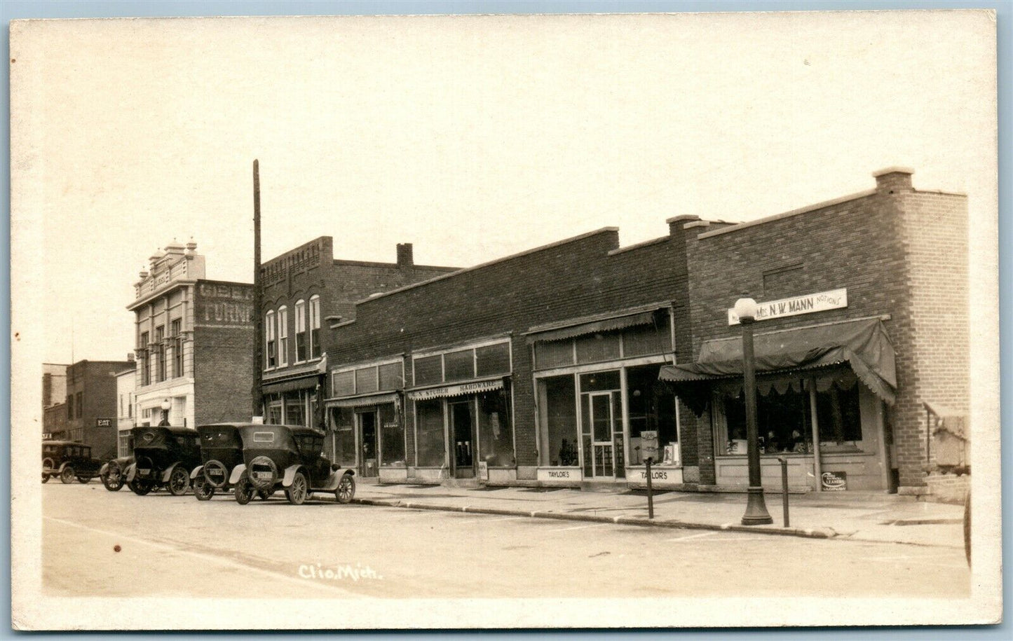 CLIO MI STREET SCENE ANTIQUE REAL PHOTO POSTCARD RPPC