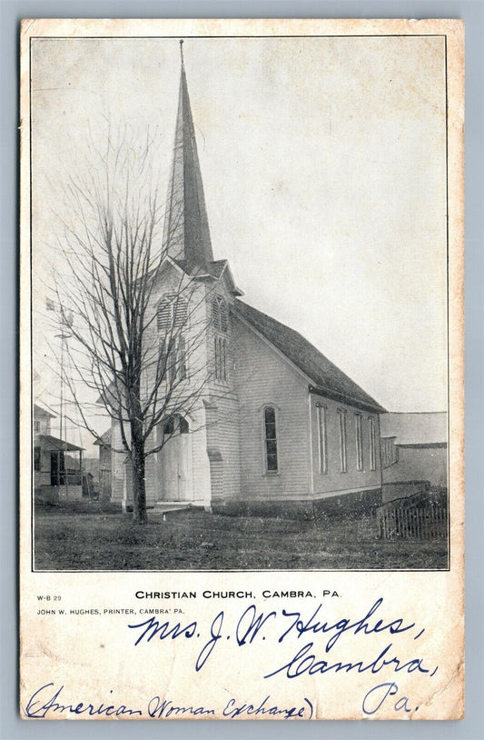 CAMBRA PA CHRISTIAN CHURCH ANTIQUE POSTCARD