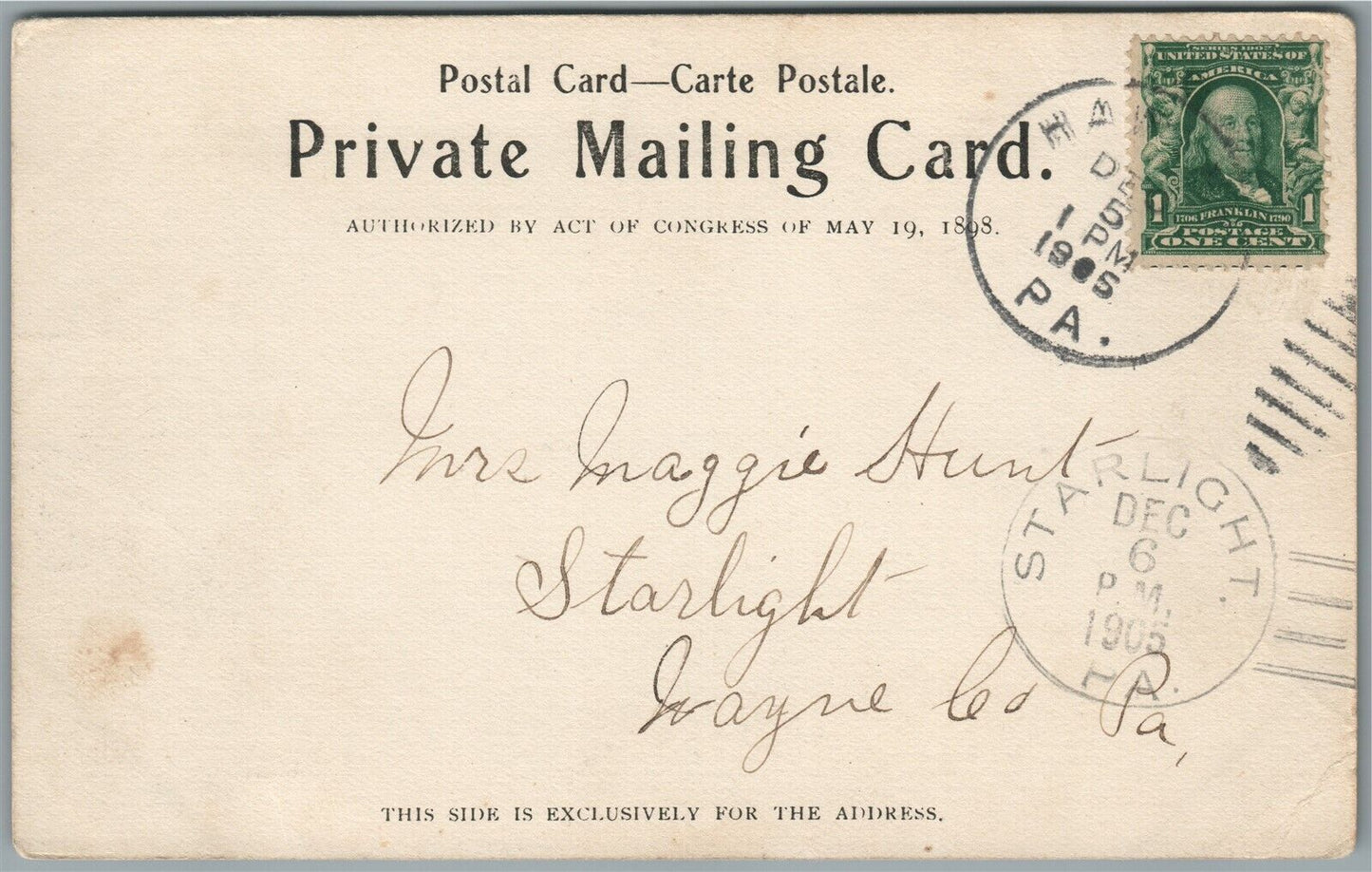 HAWLEY PA HIGH SCHOOL ANTIQUE POSTCARD private mailing card