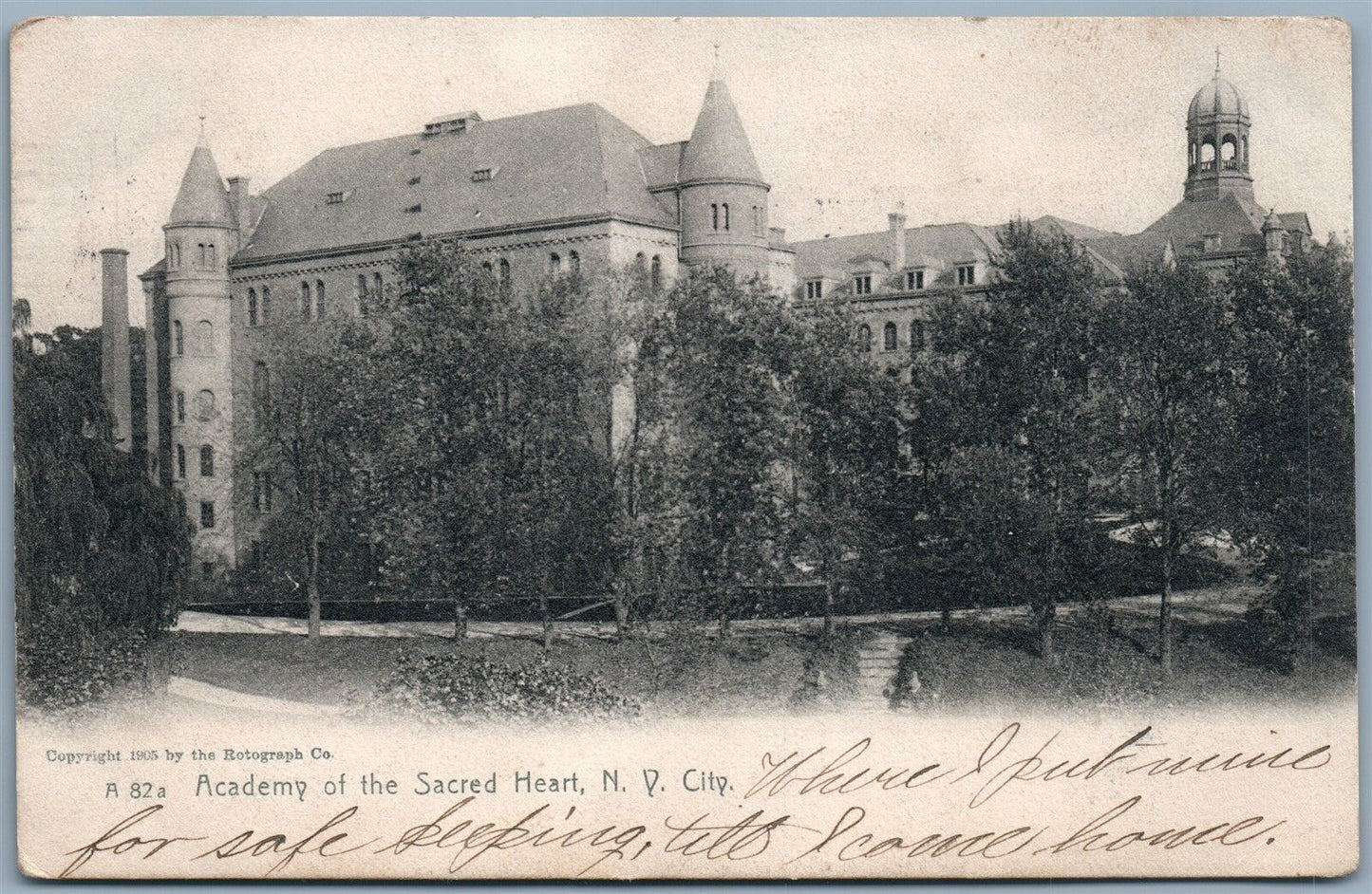 NEW YORK CITY ACADEMY OF SACRED HEART 1907 UNDIVIDED ANTIQUE POSTCARD
