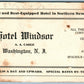 WASHINGTON NJ HOTEL WINDSOR ANTIQUE ADVERTISING TRADE CARD