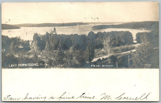 LAKE HOPATCONG VIEW FROM BRESLIN NJ 1906 ANTIQUE REAL PHOTO POSTCARD RPPC
