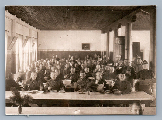 ESTONIA SOLDIERS in MESS HALL ANTIQUE REAL PHOTO POSTCARD RPPC