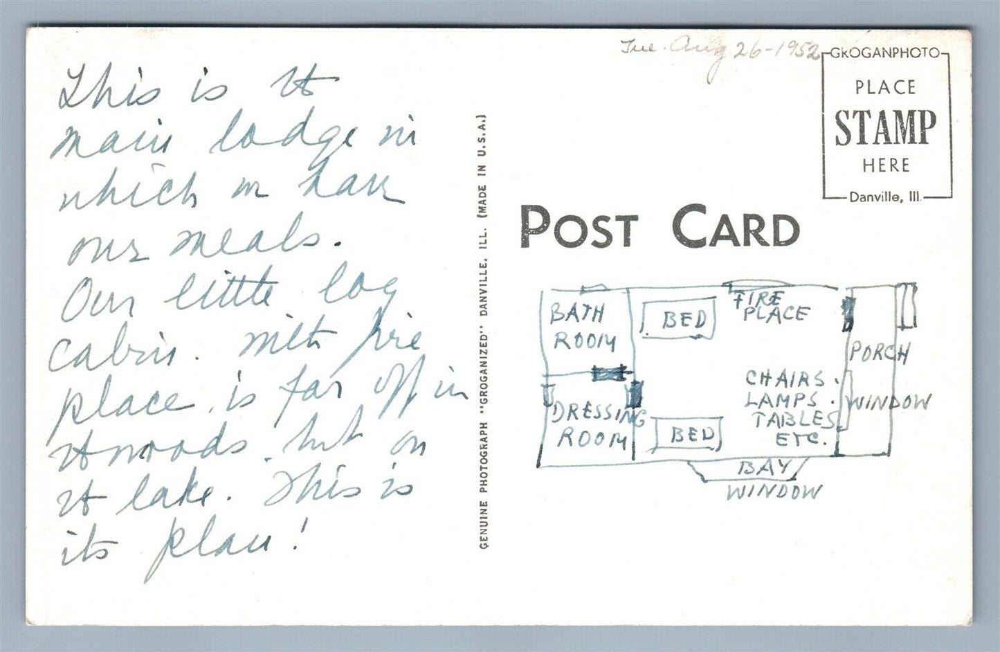 BURNHAM ME ROYAL PINE CAMP 1952 VINTAGE REAL PHOTO POSTCARD RPPC