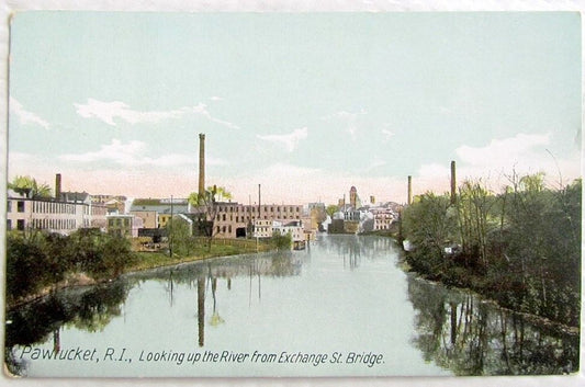 PAWTUCKET R.I. from EXCHANGE ST. BRIDGE ANTIQUE POSTCARD