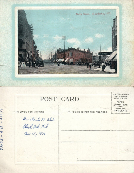 WAUKESHA WIS. MAIN STREET ANTIQUE POSTCARD