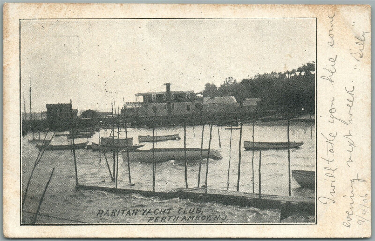 PERTH AMBOY NJ RARITAN YACHT CLUB ANTIQUE POSTCARD