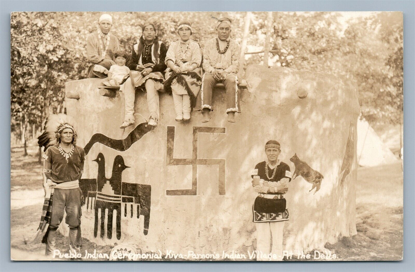 AMERICAN PUEBLO INDIAN KIVA PARSONS VILLAGE ANTIQUE REAL PHOTO POSTCARD RPPC