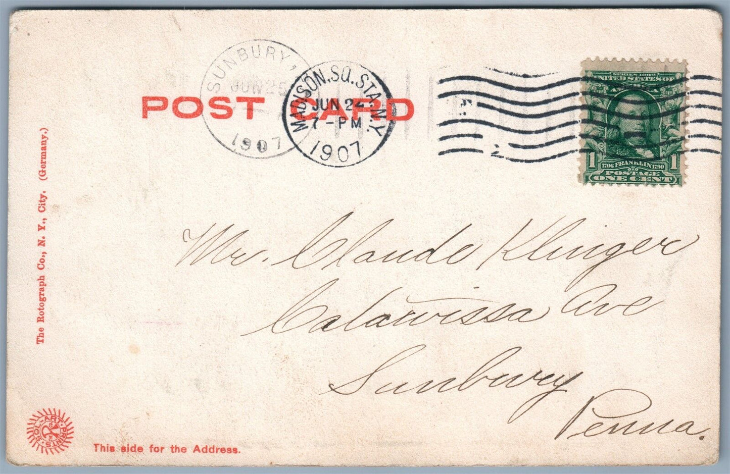 NEW YORK CITY ACADEMY OF SACRED HEART 1907 UNDIVIDED ANTIQUE POSTCARD