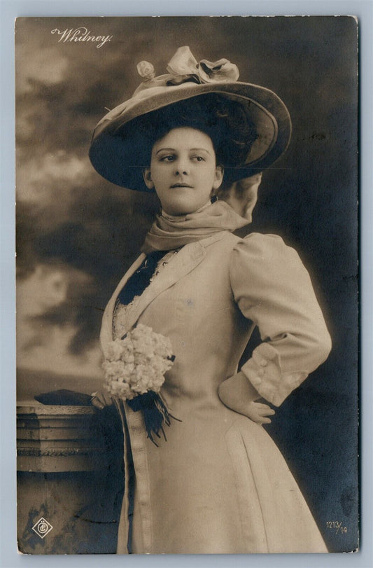 WHITNEY THEATRE ACTRESS ANTIQUE REAL PHOTO POSTCARD RPPC w/ NETHERLANDS STAMP