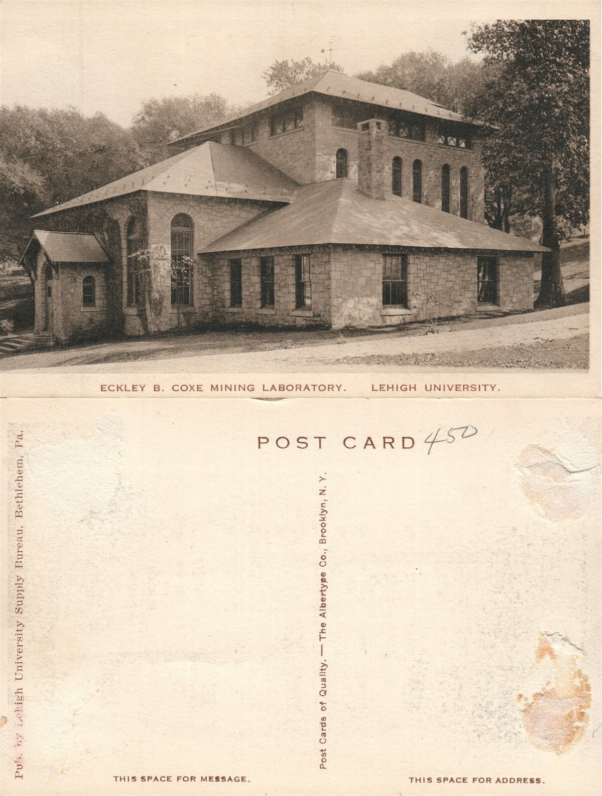 BETHLEHEM PA ECKLEY B.COXE MINING LABORATORY LEHIGH UNIVERSITY VINTAGE POSTCARD