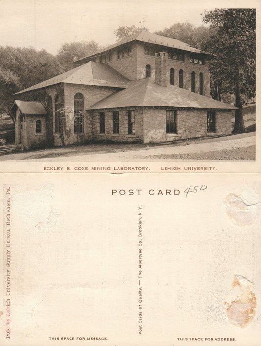 BETHLEHEM PA ECKLEY B.COXE MINING LABORATORY LEHIGH UNIVERSITY VINTAGE POSTCARD