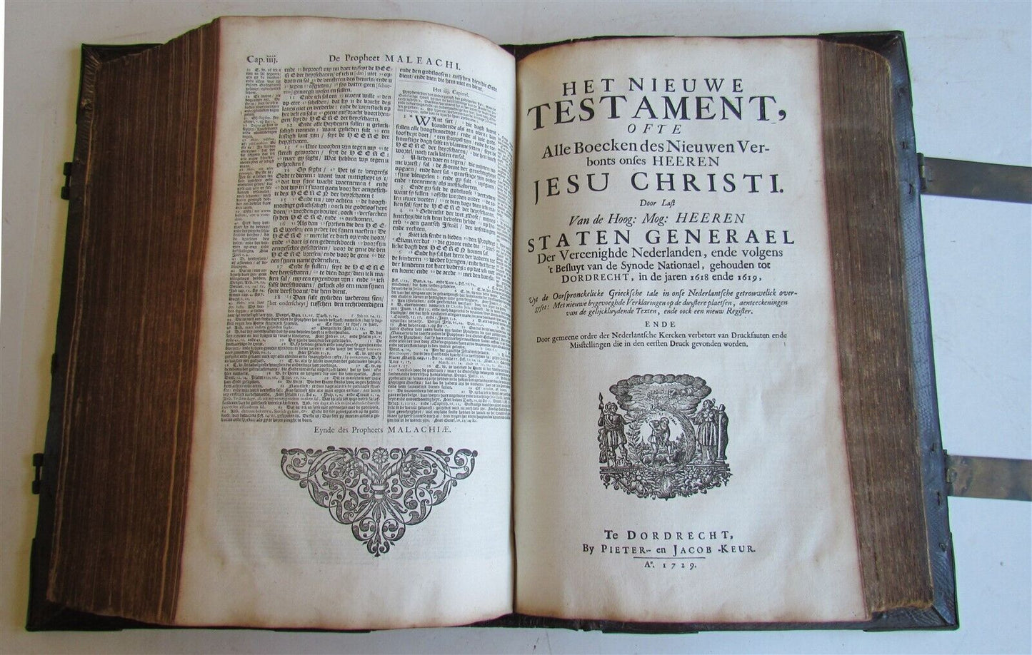 1702 BIBLE in DUTCH ILLUSTRATED w/ MAP MASSIVE FOLIO w/ CLASPS antique BIBLIA