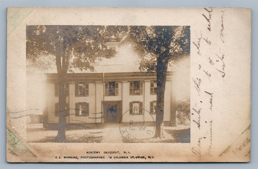 UTICA NY ACADEMY SAUQUOIT ANTIQUE REAL PHOTO POSTCARD RPPC PHOTOGRAPHER MANNING