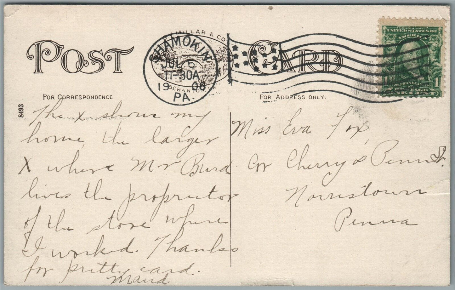 SHAMOKIN PA W. CHESTNUT STREET ANTIQUE POSTCARD