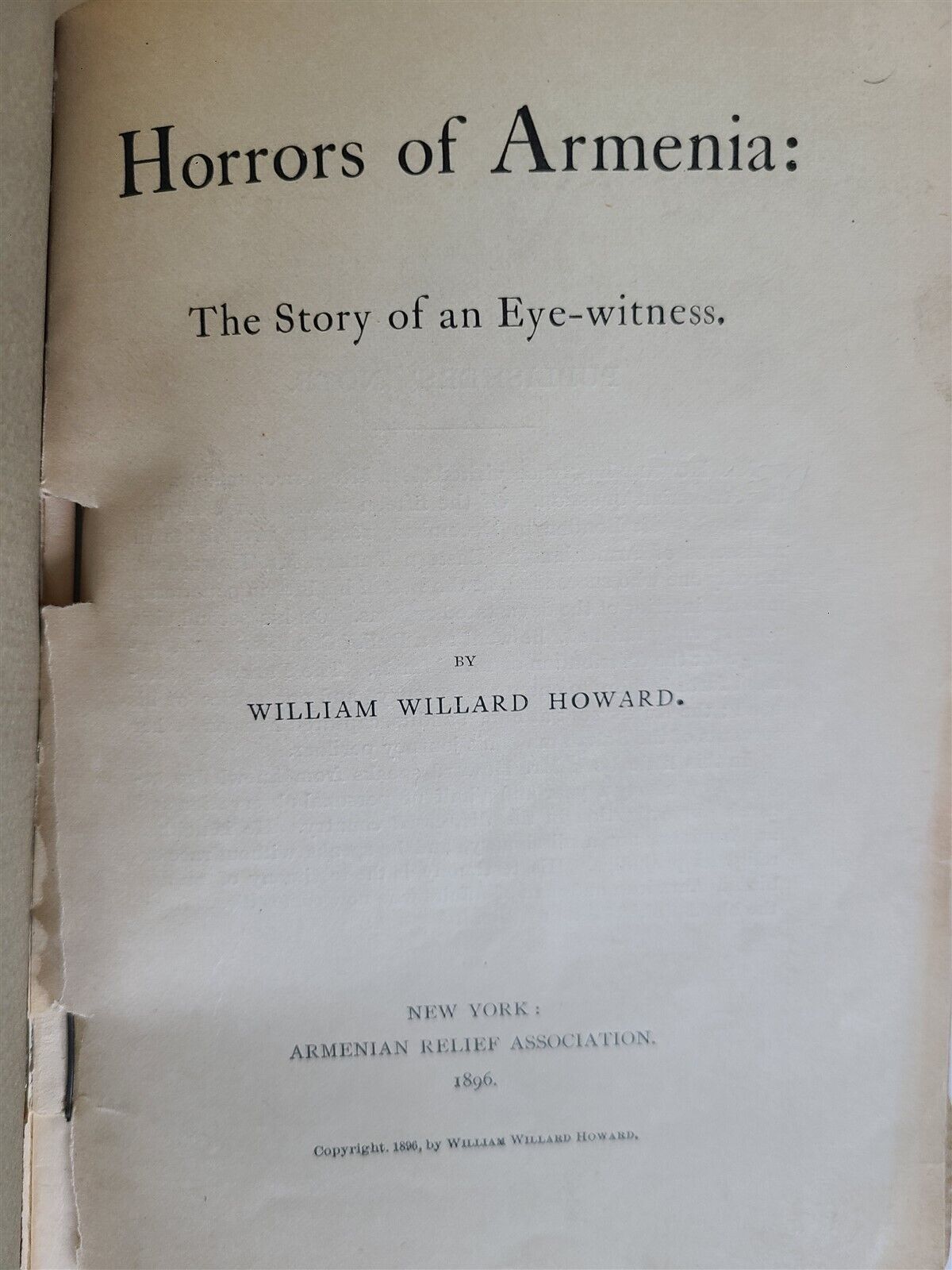 1896 HORRORS of ARMENIA EYE-WITNESS STORY WILLIAM HOWARD antique SCARCE BOOKLET