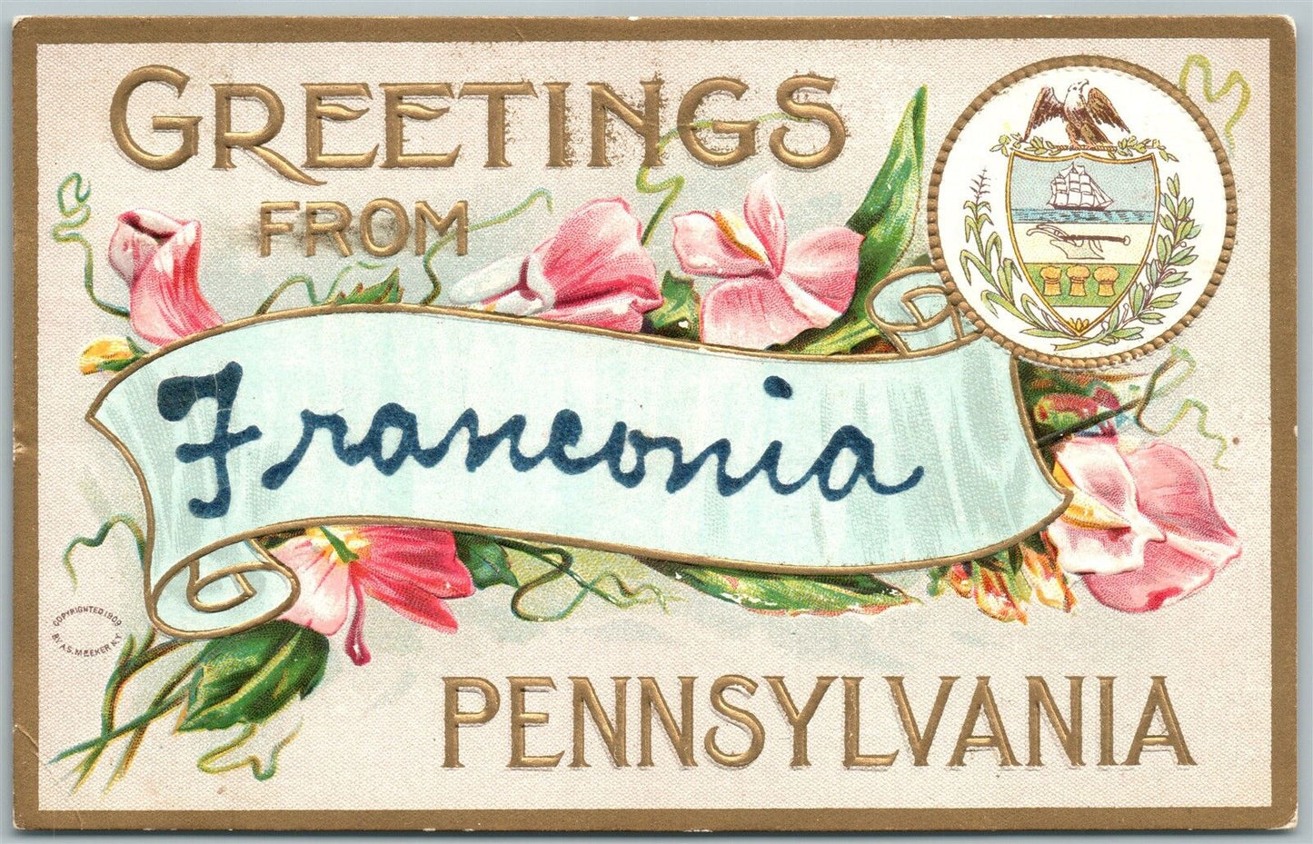 FRANCONIA PA GREETINGS 1911 ANTIQUE POSTCARD