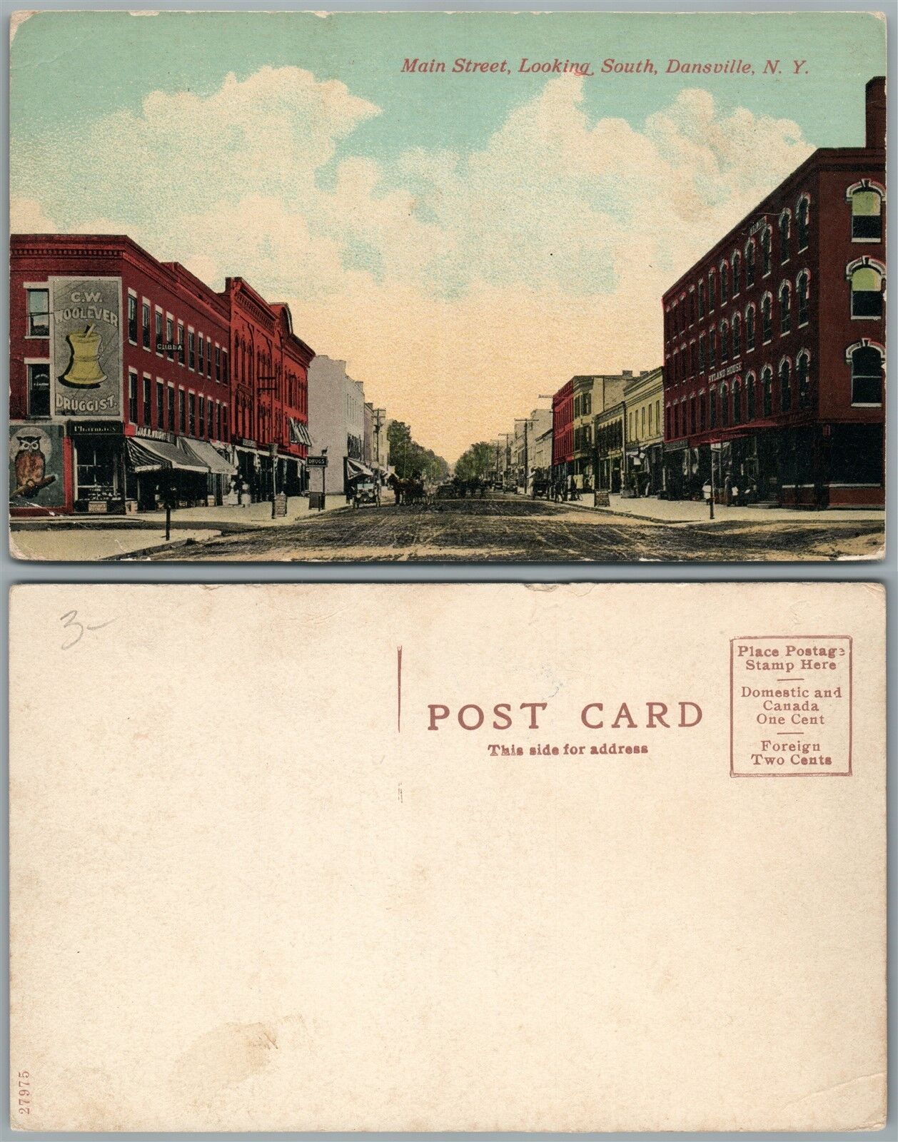 DANSVILLE N.Y. MAIN STREET ANTIQUE POSTCARD