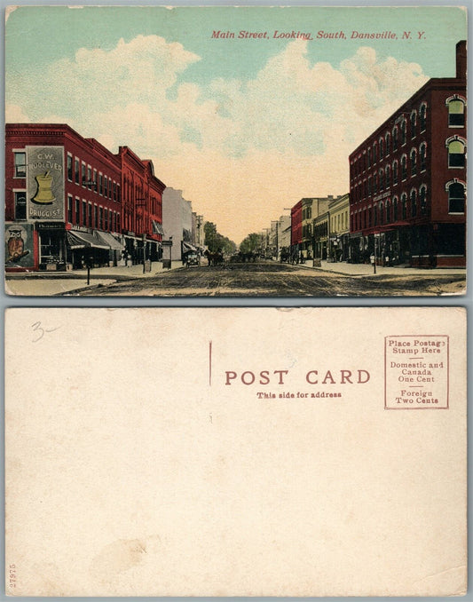 DANSVILLE N.Y. MAIN STREET ANTIQUE POSTCARD