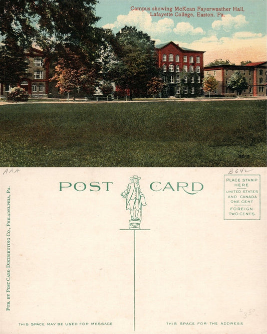 EASTON PA LAFAYETTE COLLEGE CAMPUS McKEAN FAYERWEATHER HALL ANTIQUE POSTCARD